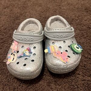 Silver Glitter Crocs